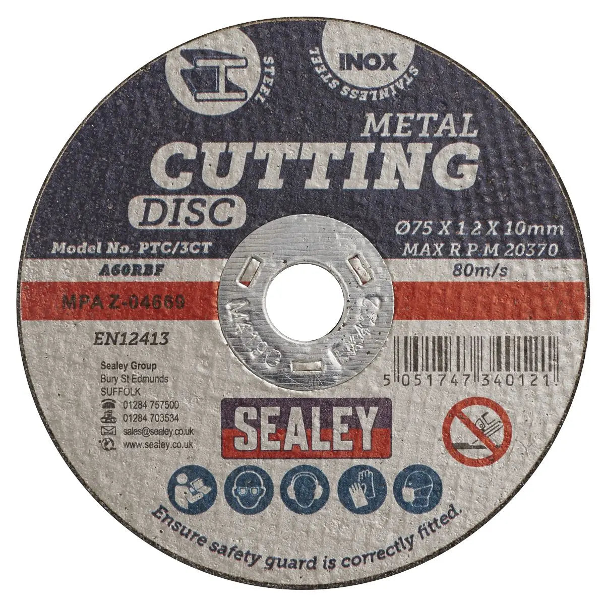 Sealey Cutting Disc Pack of 100 Ø75 x 1.2mm Ø10mm Bore 