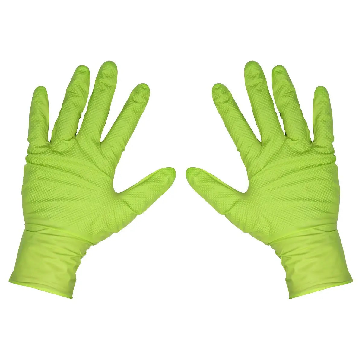 Sealey Diamond Grip Extra-Thick Nitrile Powder-Free Gloves, Hi-Vis Green, Large - Pack of 50  White Rose Tools