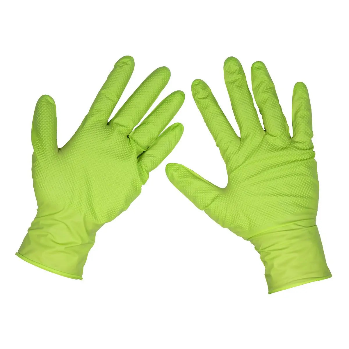 Sealey Diamond Grip Extra-Thick Nitrile Powder-Free Gloves, Hi-Vis Green, X-Large - Pack of 50  White Rose Tools