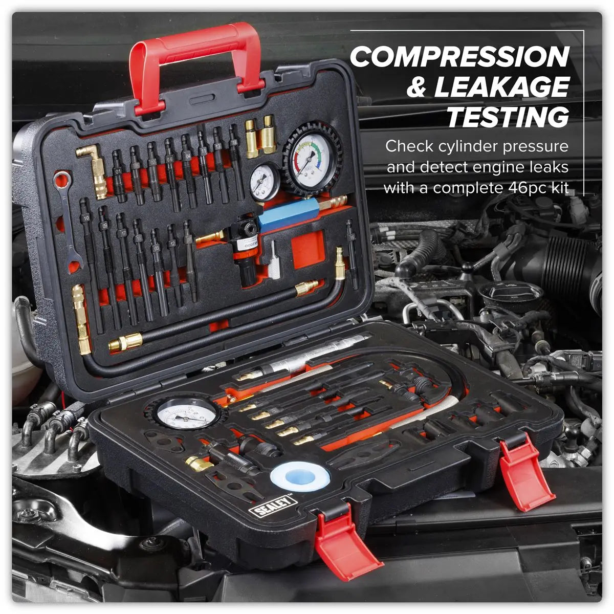 Sealey Diesel/Petrol Master Compression & Leakage Test Kit 46pc  White Rose Tools