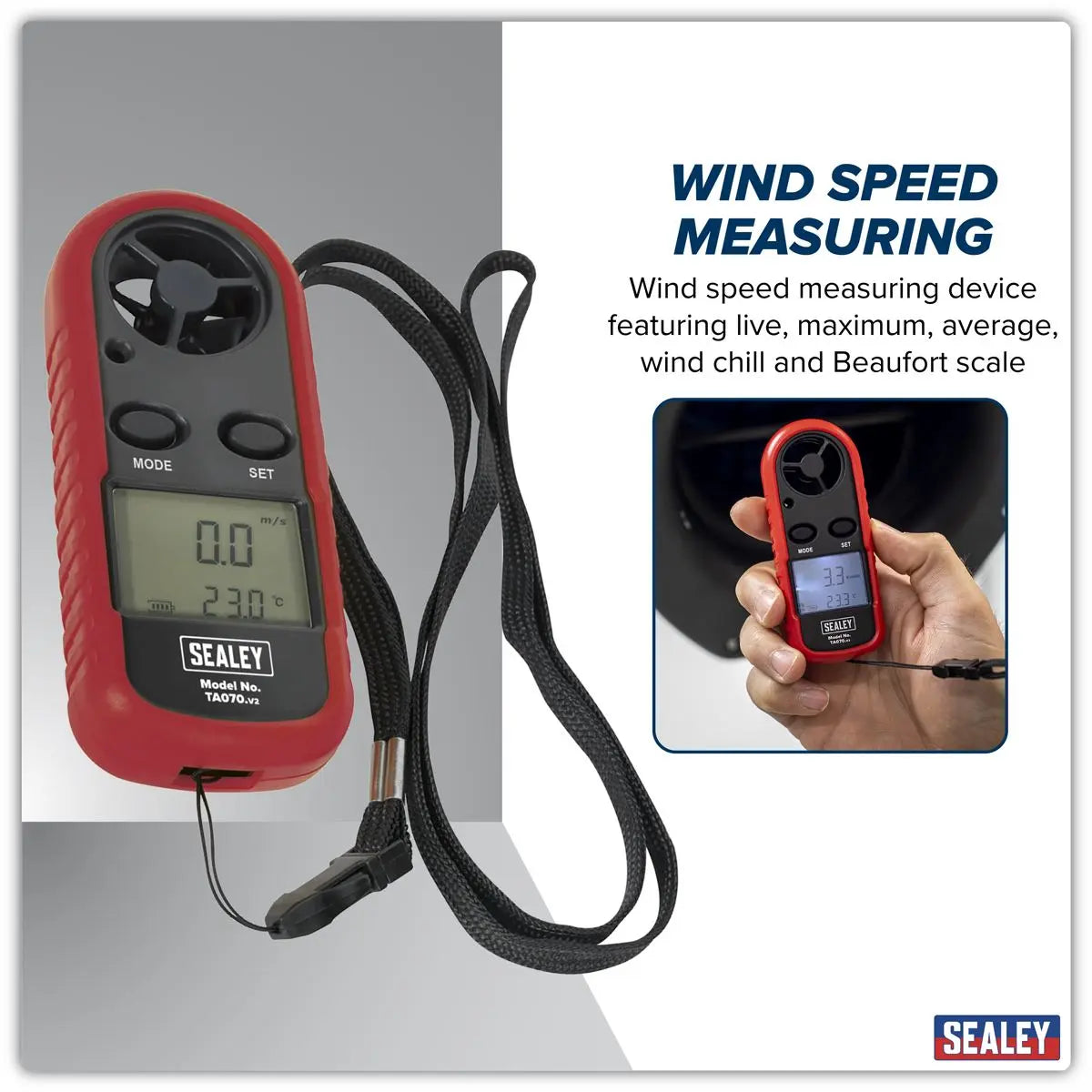 Sealey Digital Anemometer with Beaufort Scale  White Rose Tools