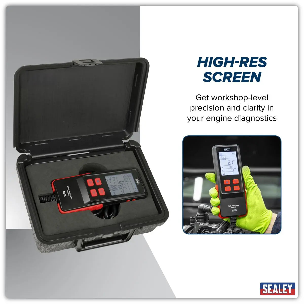 Sealey Digital Fuel Injection Pressure Test Kit for GDI Fuel Circuits 6pc  White Rose Tools