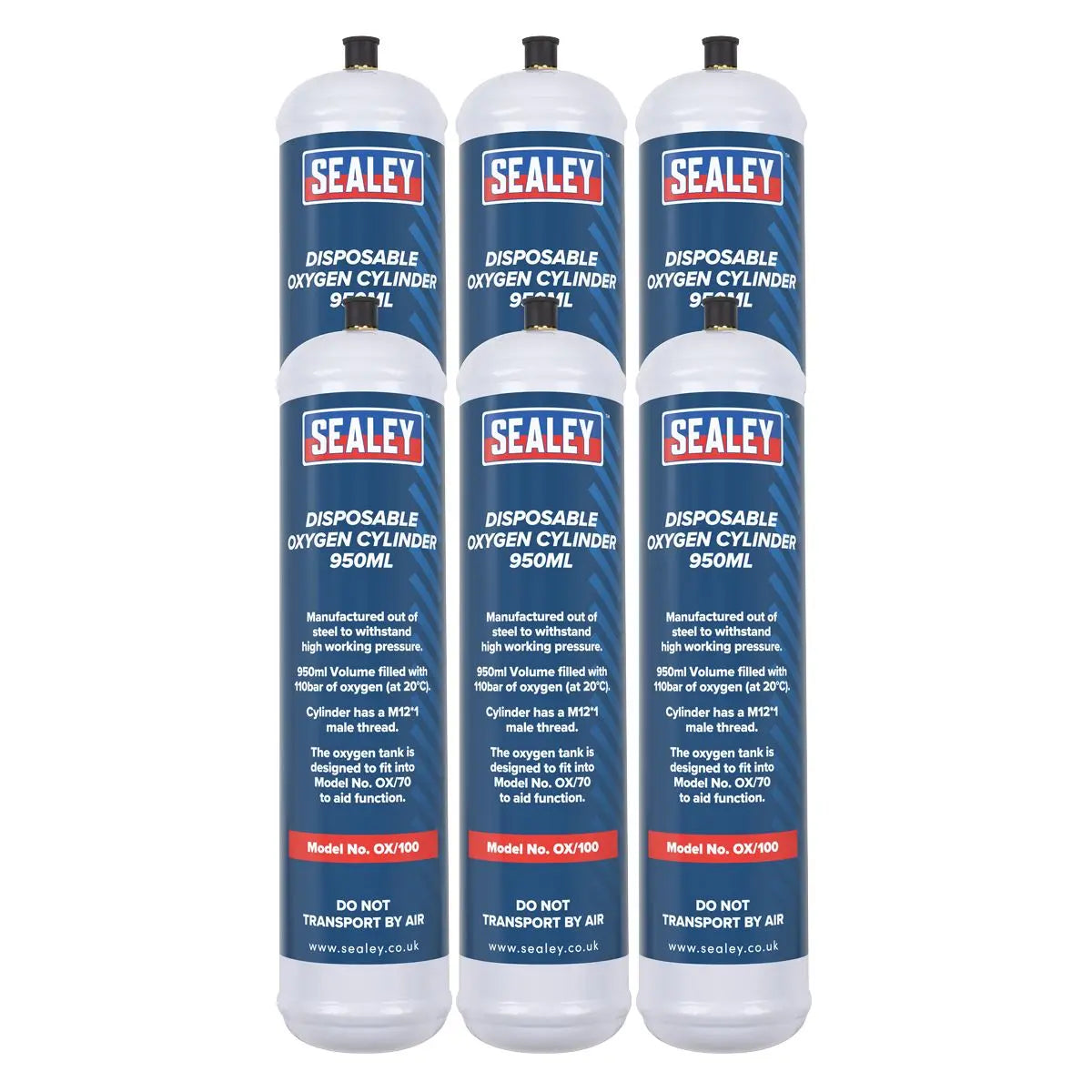 Sealey Disposable Oxygen Cylinder 950ml - Pack of 6  White Rose Tools