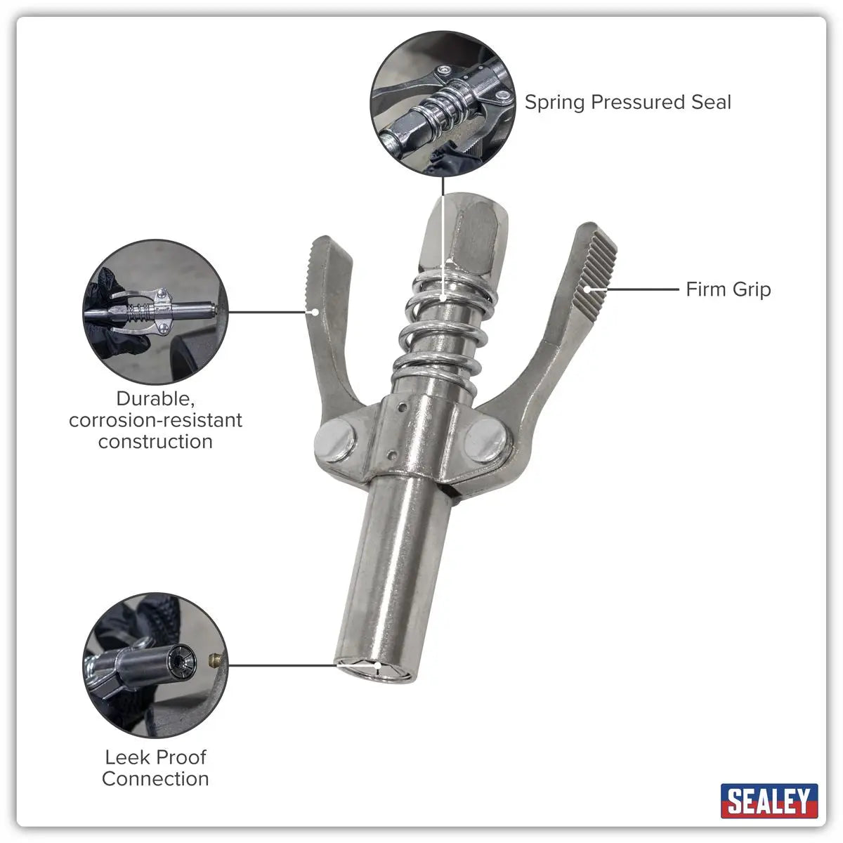Sealey Double Handle Grease Gun Coupler  White Rose Tools