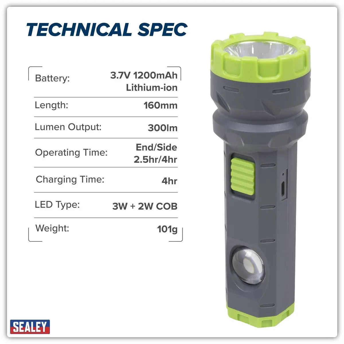 Sealey Dual Mode Hand Torch 3W & 2W COB LED  White Rose Tools