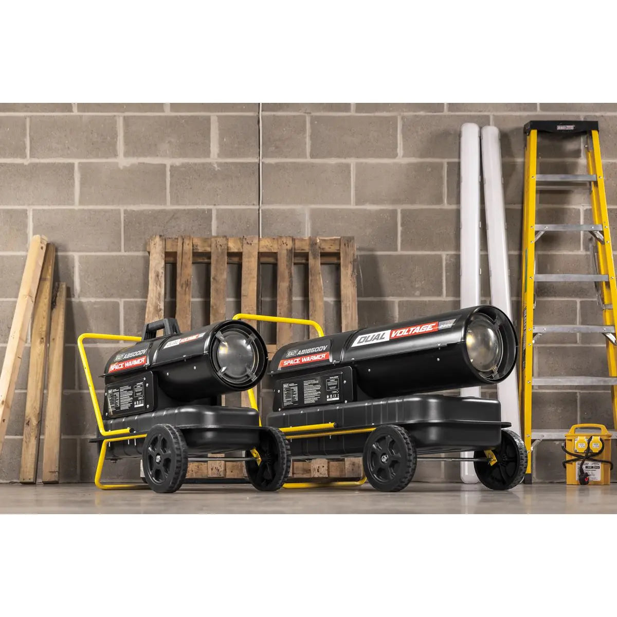 Sealey Dual Voltage Space Warmer® Kerosene/Diesel Heater with Wheels 185,000Btu/hr(55kW)  White Rose Tools