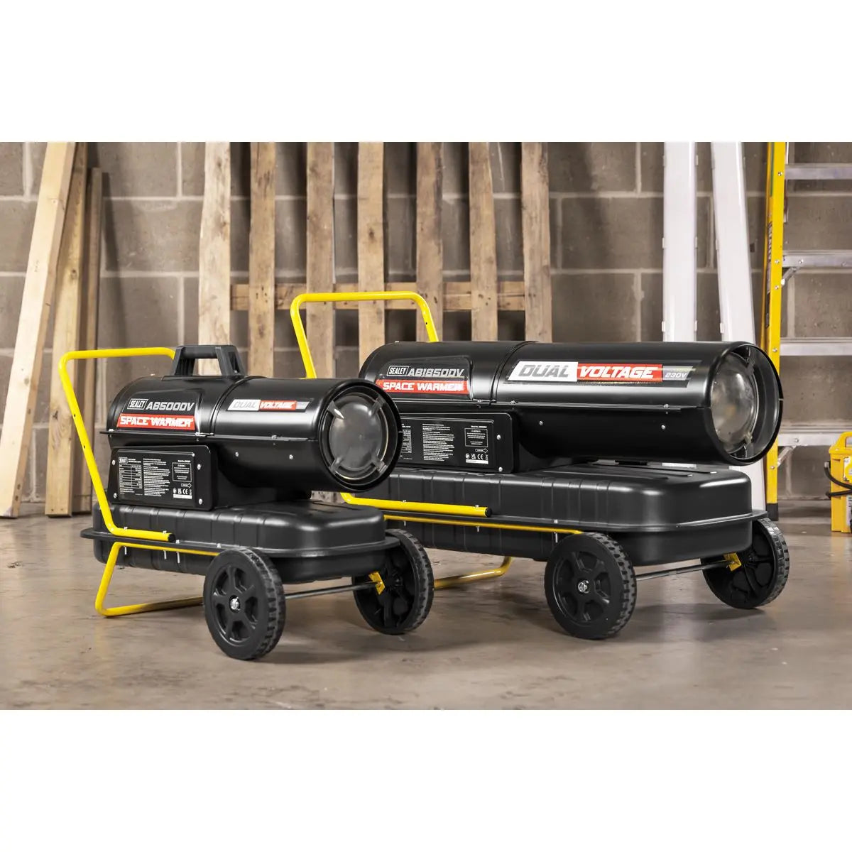 Sealey Dual Voltage Space Warmer® Kerosene/Diesel Heater with Wheels 185,000Btu/hr(55kW)  White Rose Tools