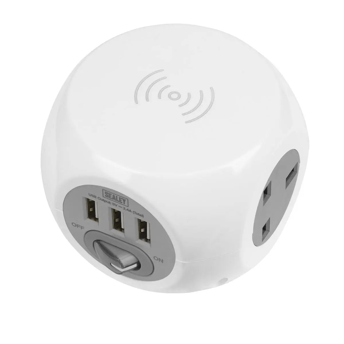Sealey Extension Cable Cube 1.4m 3 x 230V 3 x USB Sockets and Wireless Charging Pad 
