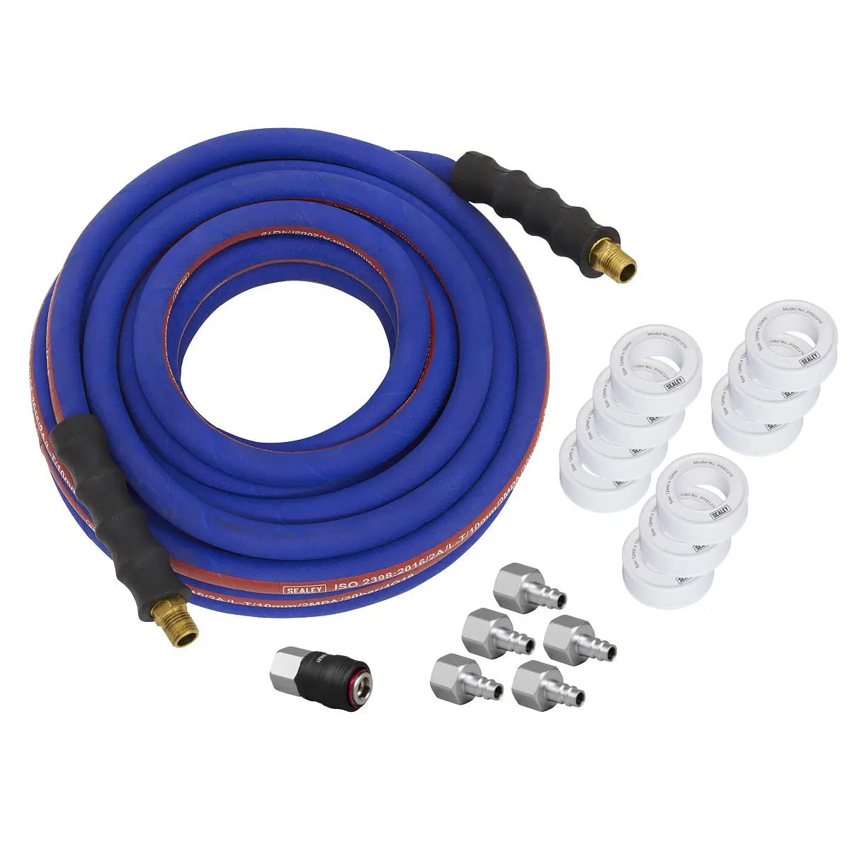 Sealey Extra-Heavy-Duty High Flow Air Hose Kit with Couplings 15m x 13mm  White Rose Tools
