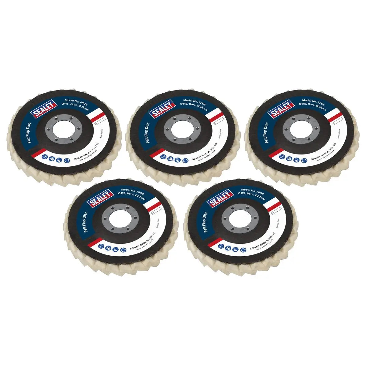 Sealey Felt Flap Disc Ø115mm Ø22mm Bore - Pack of 5  White Rose Tools