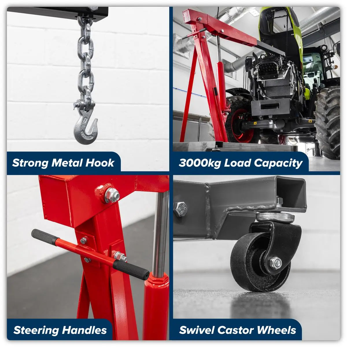 Sealey Fixed Frame Engine Crane with Extendable Legs 3 Tonne  White Rose Tools