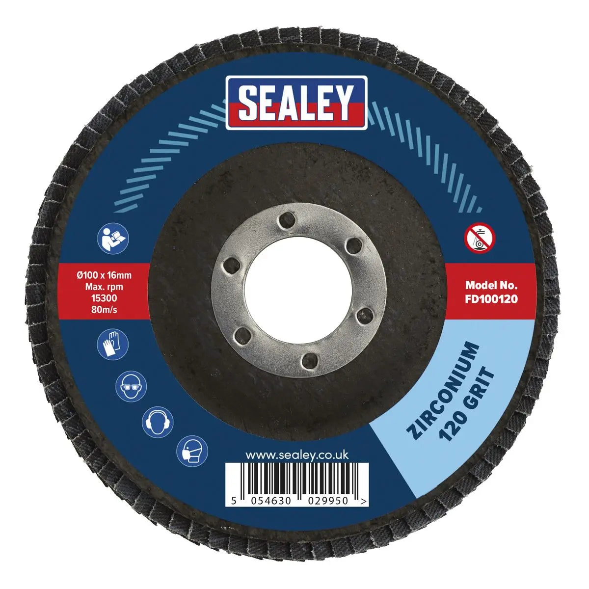 Sealey Flap Disc Zirconium Ø100mm Ø16mm Bore 120Grit 
