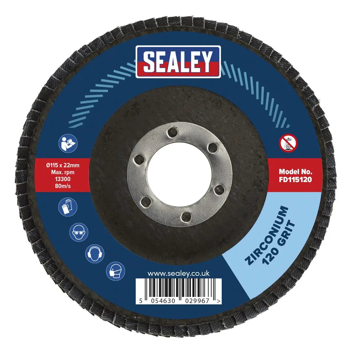 Sealey Flap Disc Zirconium Ø115mm Ø22mm Bore 120Grit 