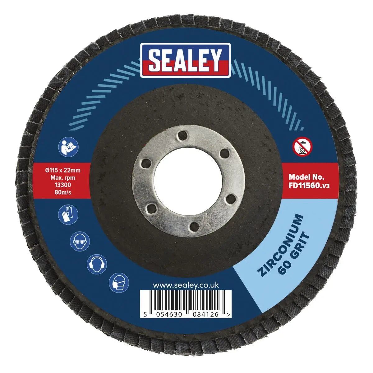Sealey Flap Disc Zirconium Ø115mm Ø22mm Bore 60Grit 