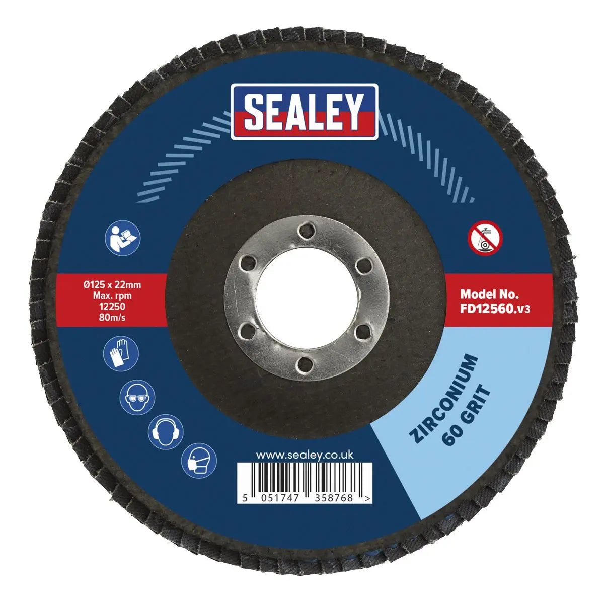 Sealey Flap Disc Zirconium Ø125mm Ø22mm Bore 60Grit 