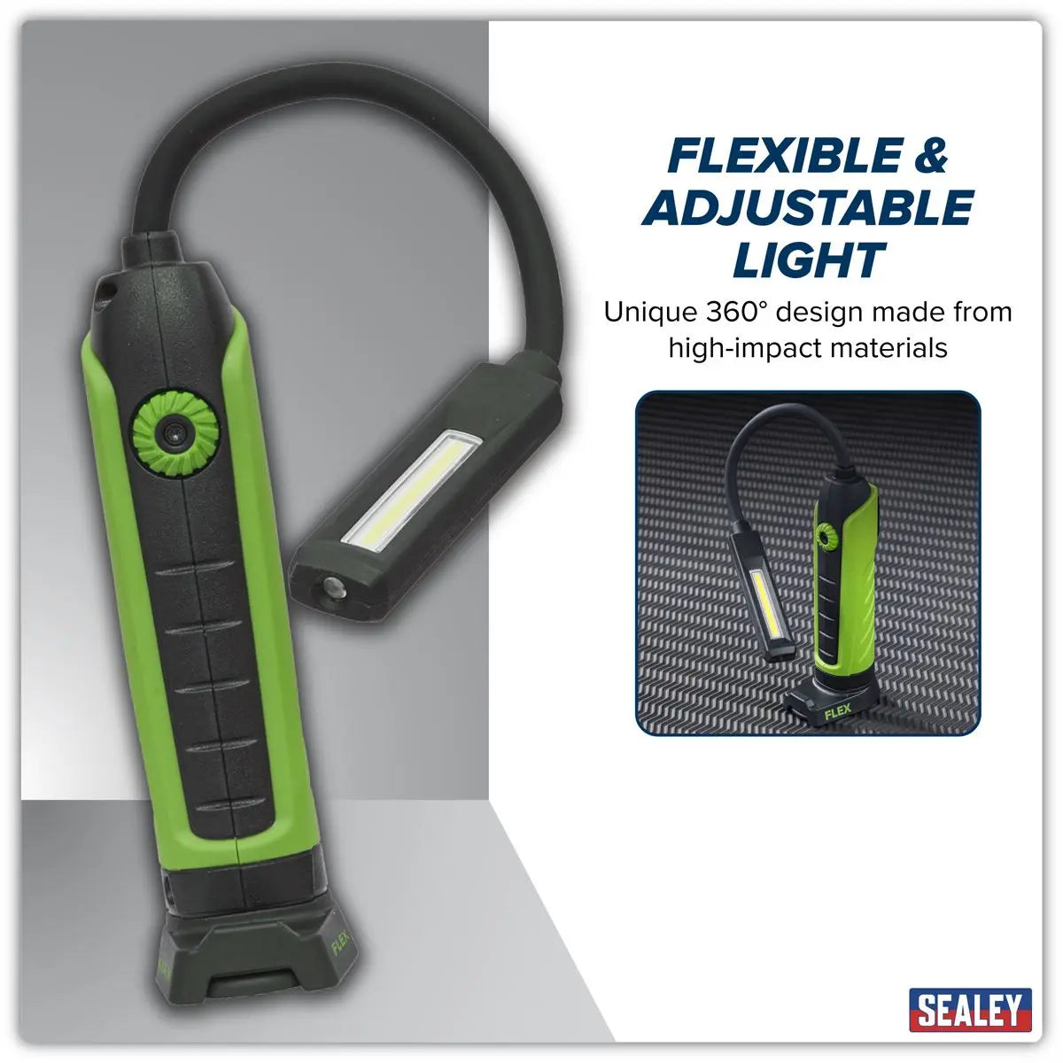 Sealey Flexi COB LED Rechargeable Inspection Lamp Magnetic Base 500 Lumens  White Rose Tools