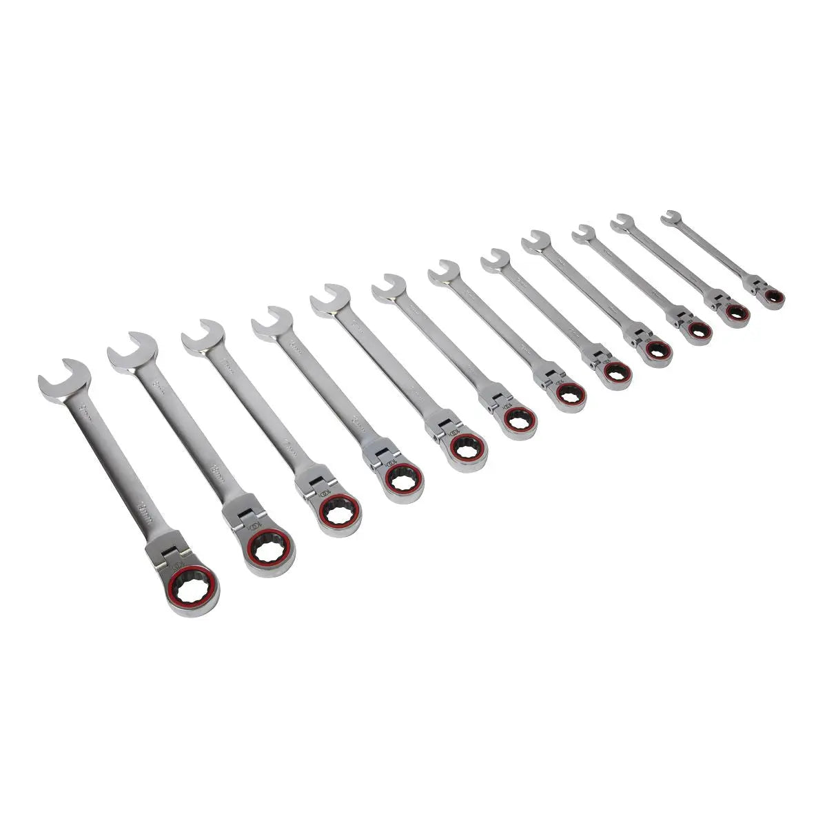 Sealey Flexi Head Ratchet Combination Spanner Set 12 Piece 8-19mm 100 Tooth Premier 