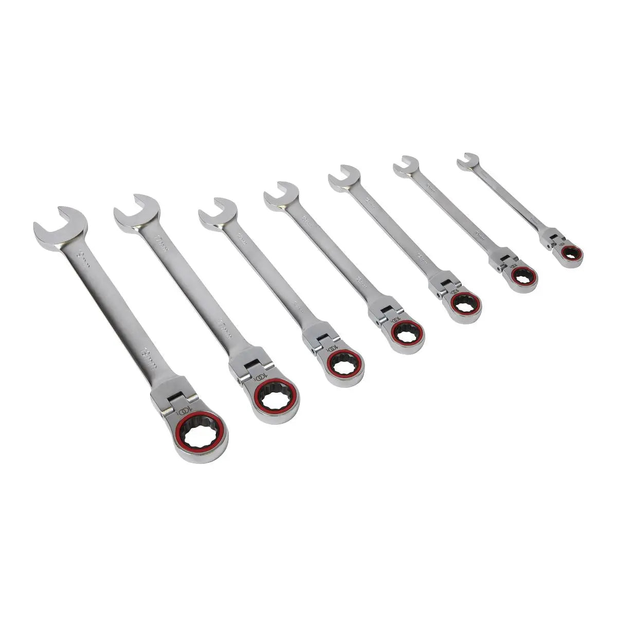 Sealey Flexi Head Ratchet Combination Spanner Set 7 Piece 8-19mm 100 Tooth Premier 