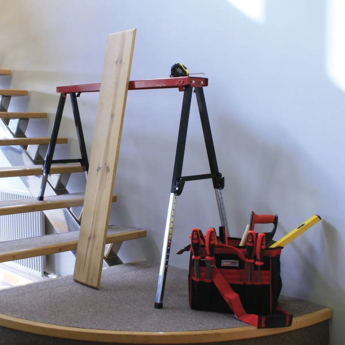 Sealey Fold Down Trestle with Adjustable Legs - Pair  White Rose Tools