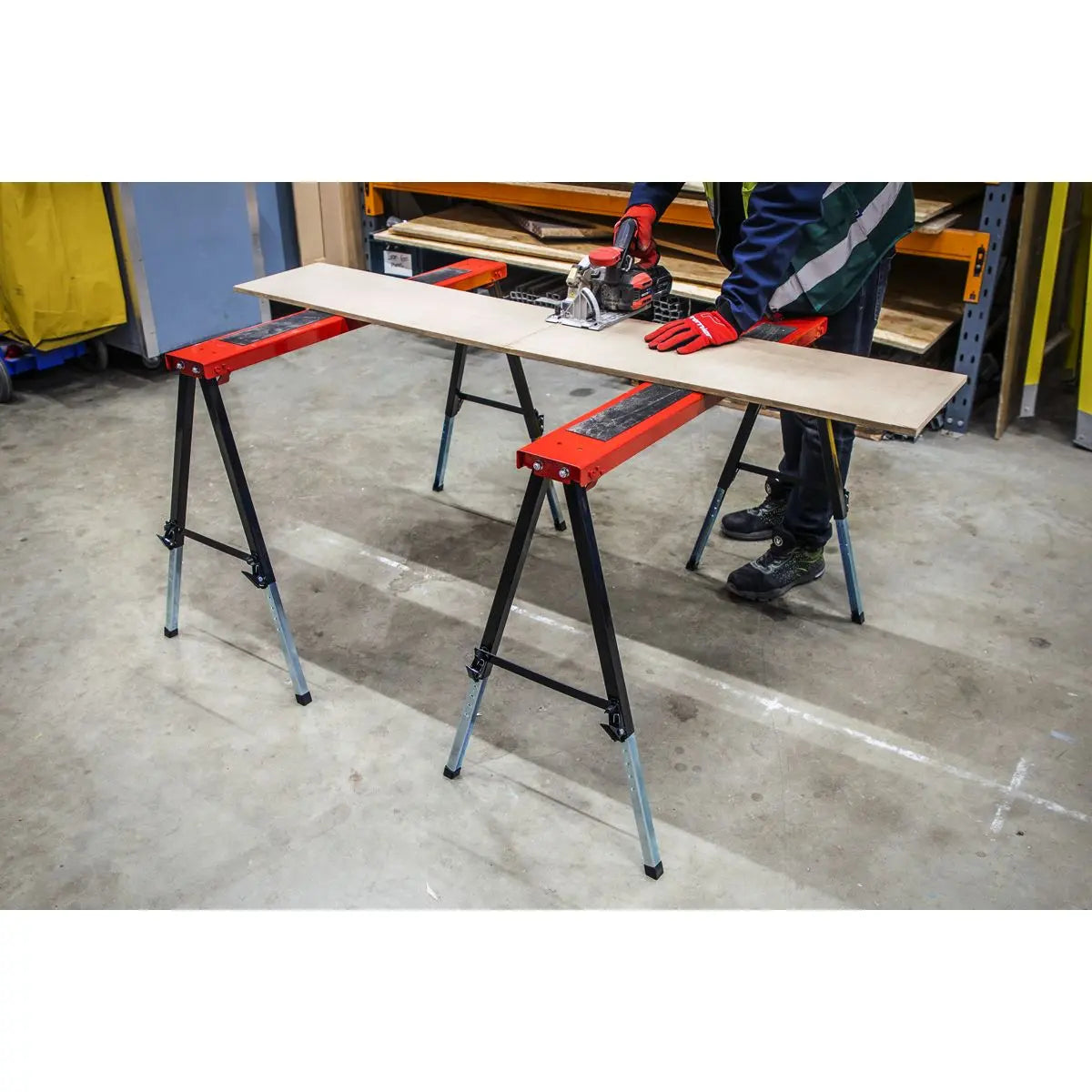 Sealey Fold Down Trestle with Adjustable Legs - Pair  White Rose Tools