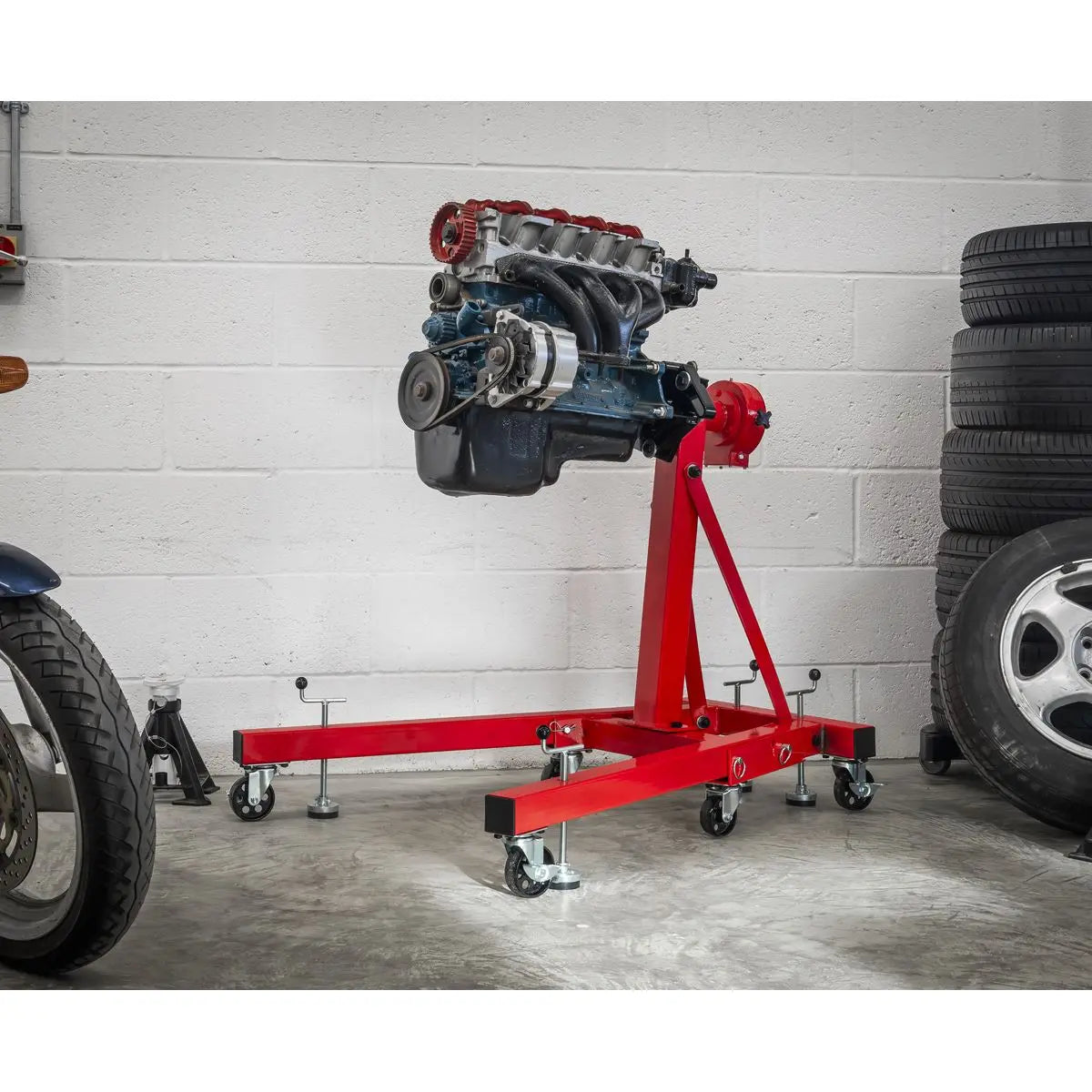 Sealey Folding 360º Rotating Engine Stand with Geared Handle Drive 680kg Capacity  White Rose Tools