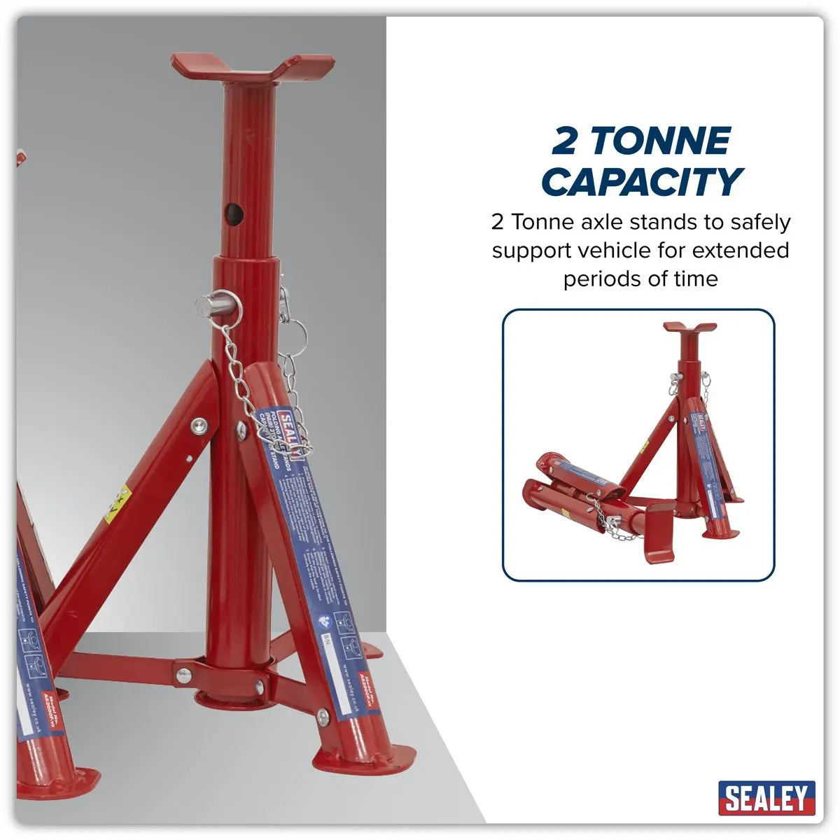 Sealey Folding Type Axle Stands (Pair) 2 Tonne Capacity per Stand  White Rose Tools
