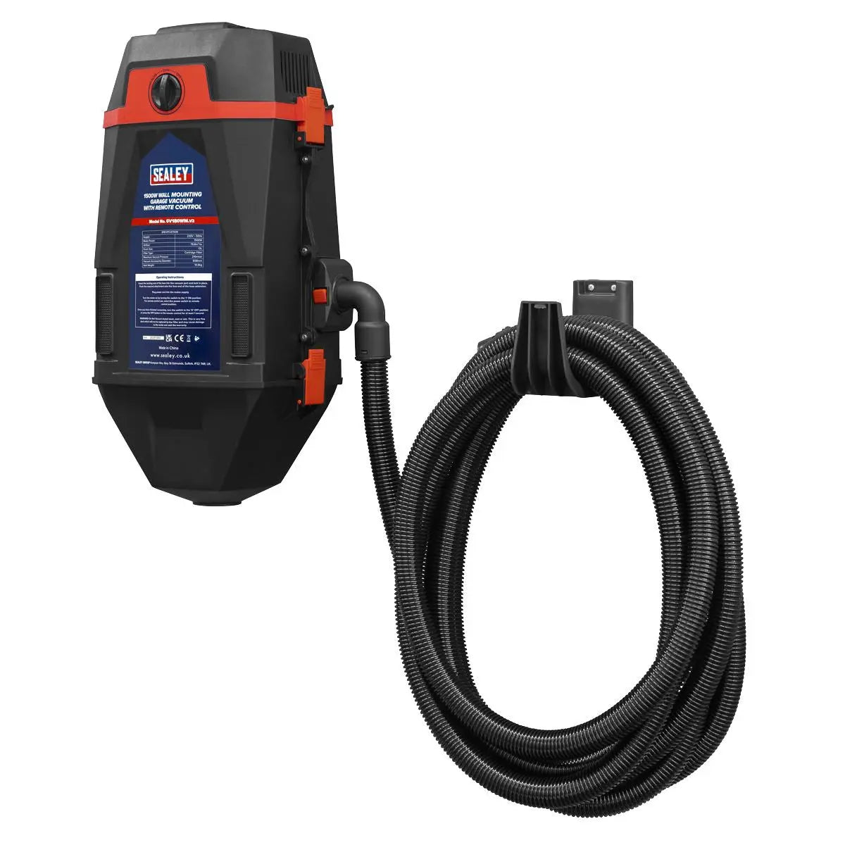 Sealey Garage Vacuum 1500W with Remote Control - Wall Mounting  White Rose Tools