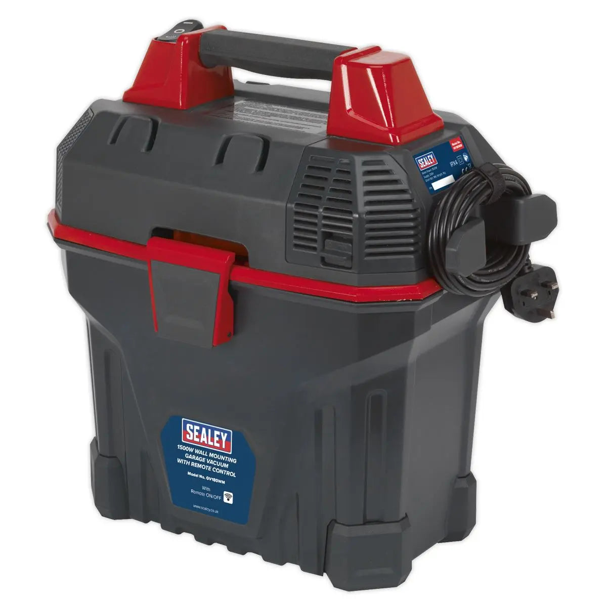 Sealey Garage Vacuum 1500W with Remote Control - Wall Mounting 