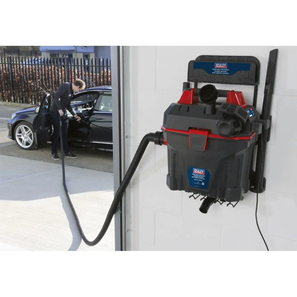 Sealey Garage Vacuum 1500W with Remote Control - Wall Mounting 