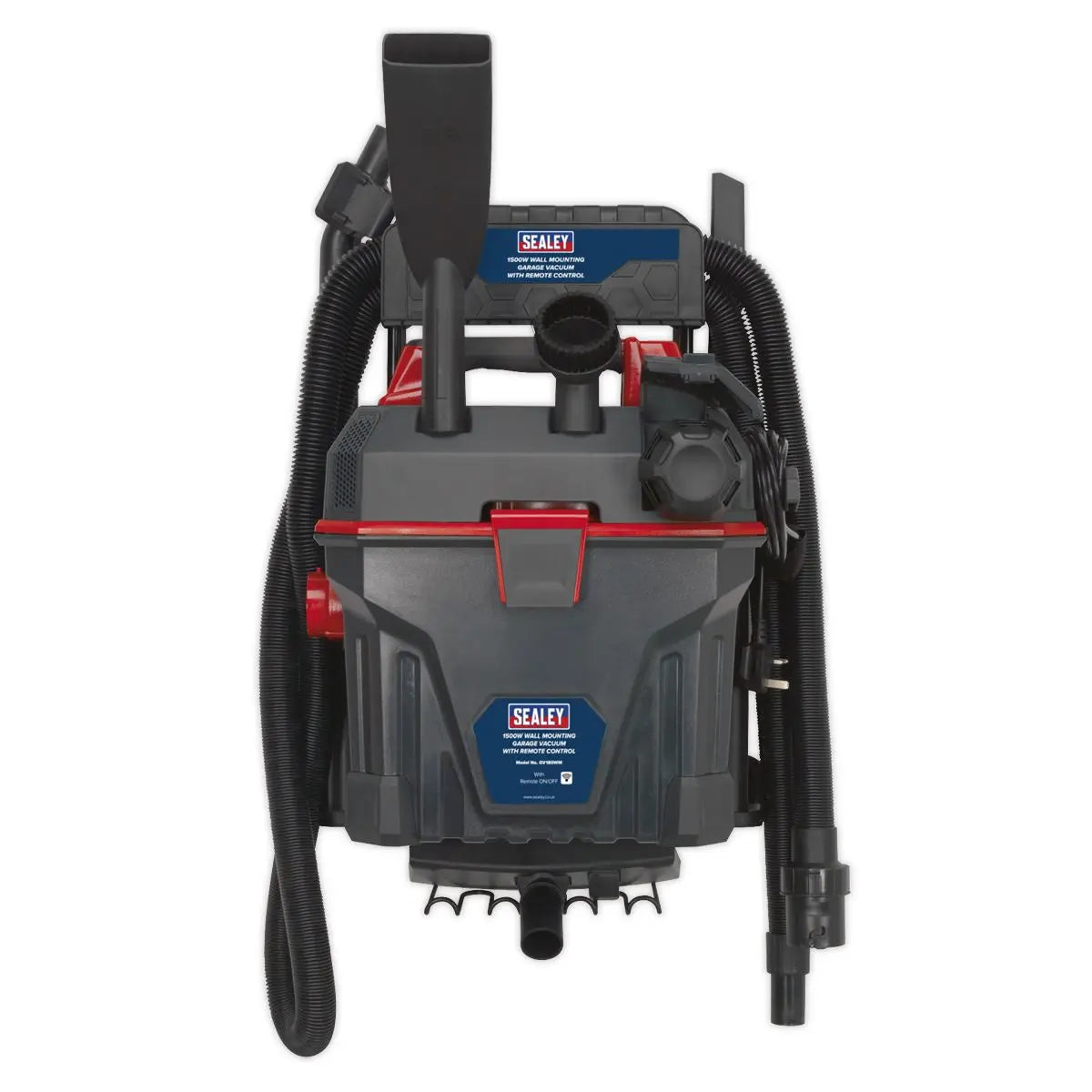 Sealey Garage Vacuum 1500W with Remote Control - Wall Mounting  White Rose Tools