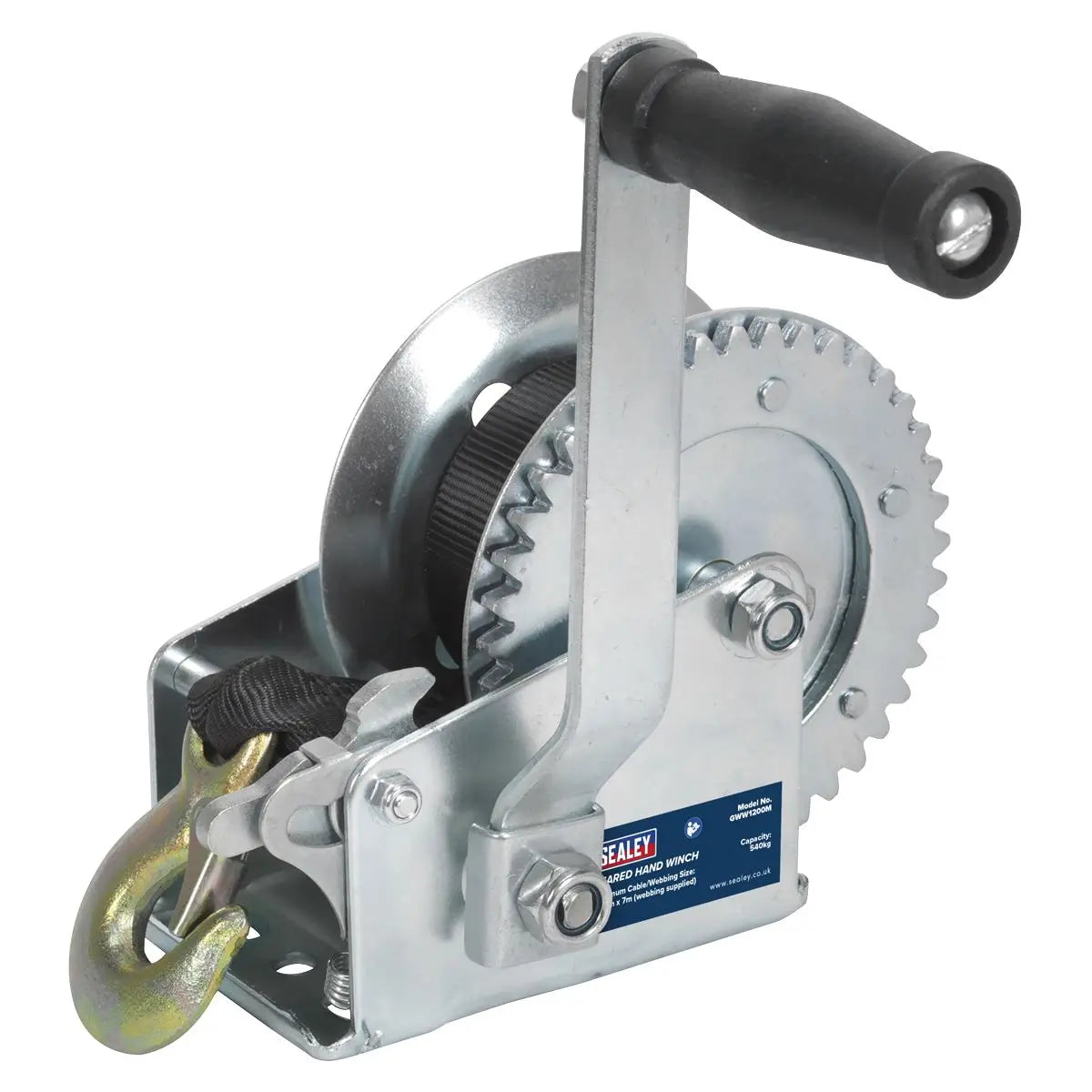 Sealey Geared Hand Winch 540kg Capacity with Webbing Strap 