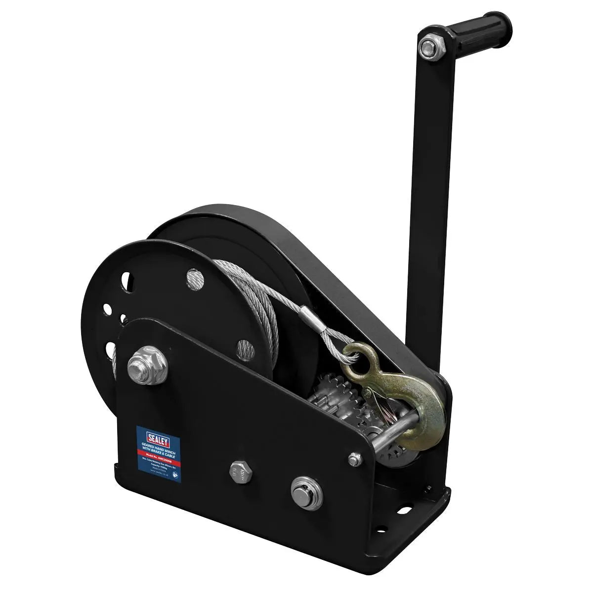 Sealey Geared Hand Winch with Brake & Cable 1130kg Capacity  White Rose Tools