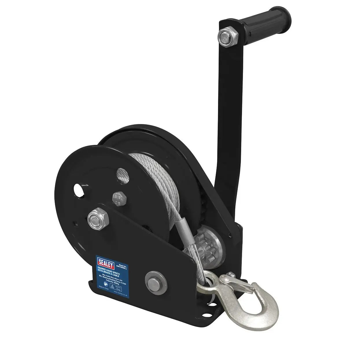 Sealey Geared Hand Winch with Brake & Cable 540kg Capacity 