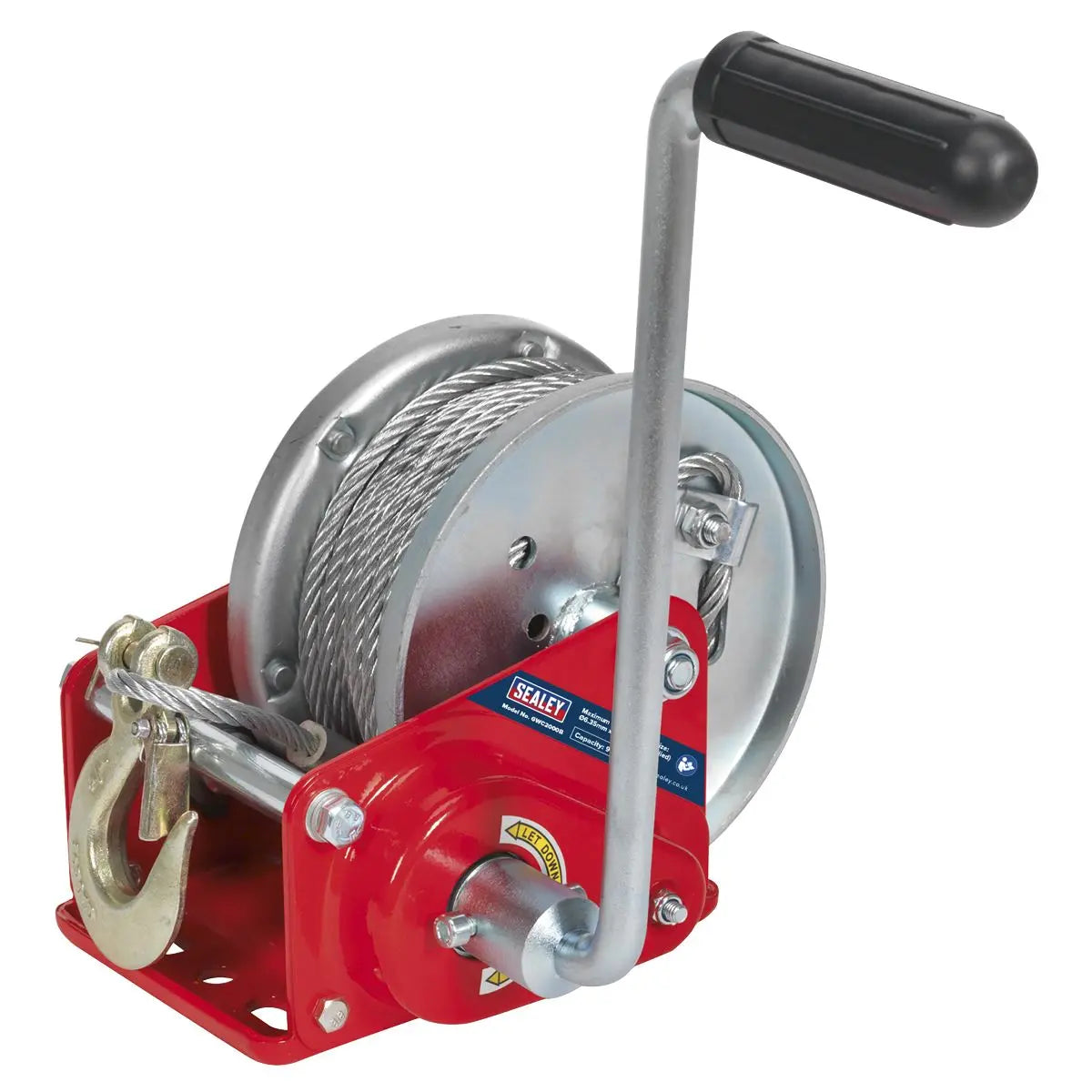 Sealey Geared Hand Winch with Brake & Cable 900kg Capacity 