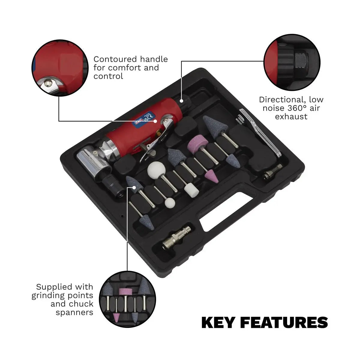 Sealey Generation Air Die Grinder 90° Angle Kit 15pc 
