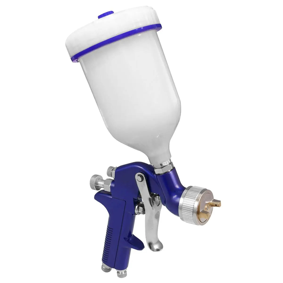 Sealey Gravity Feed Spray Gun 1.3mm Set Up 600ml Paint Pot Vehicle Car Blue 