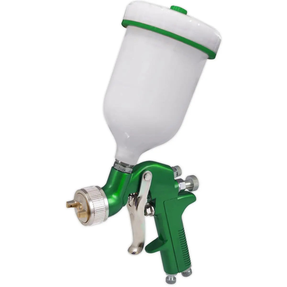 Sealey Gravity Feed Spray Gun 1.7mm Set Up 600ml Paint Pot Vehicle Car Green 