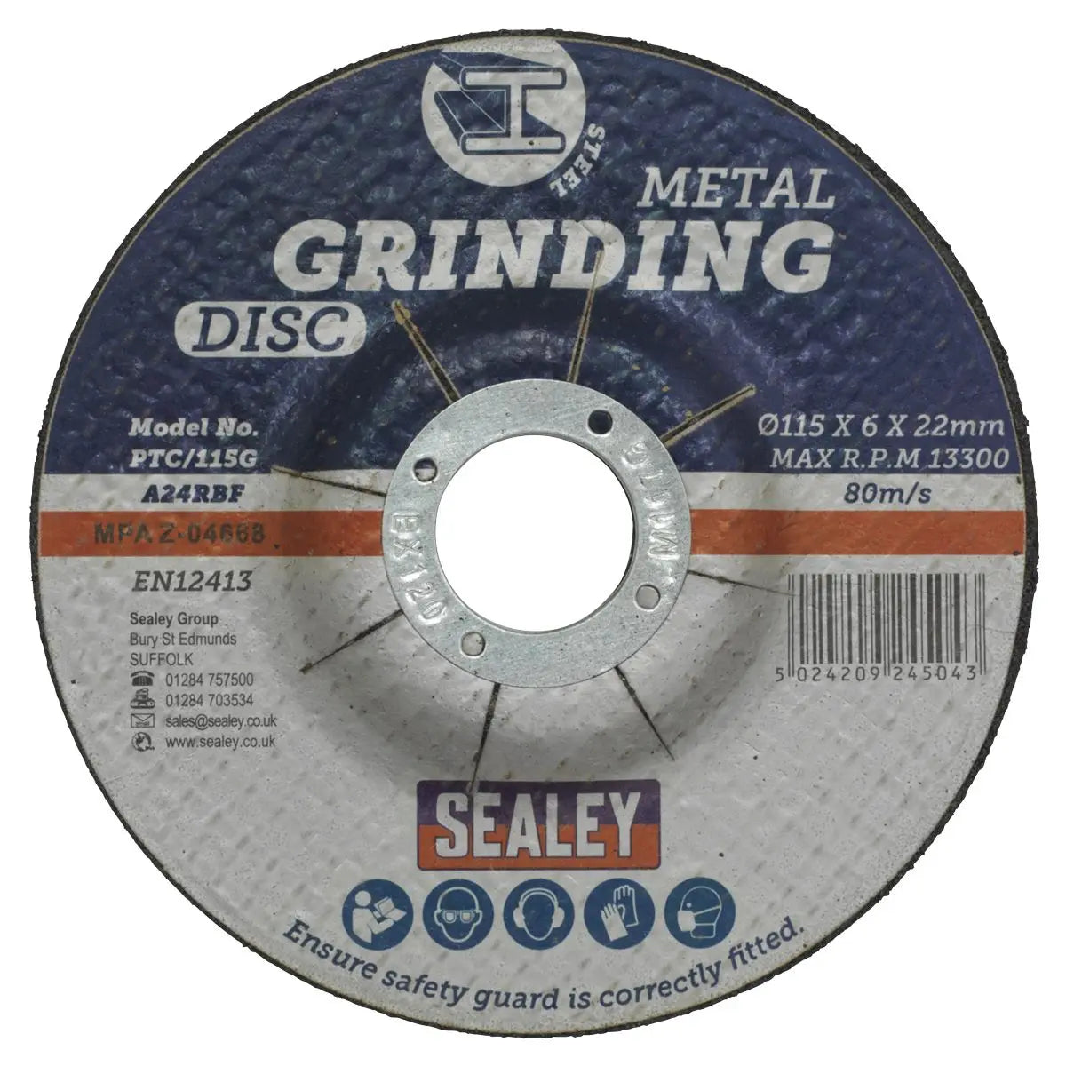Sealey Grinding Disc Ø115 x 6mm Ø22mm Bore - Pack of 12 
