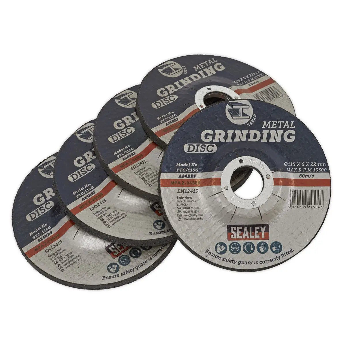 Sealey Grinding Disc Ø115 x 6mm Ø22mm Bore - Pack of 5 