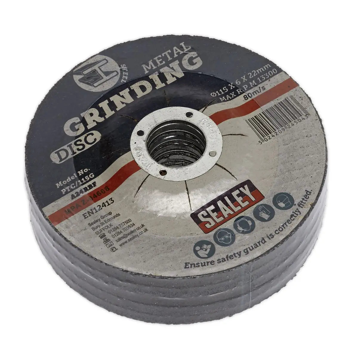 Sealey Grinding Disc Ø115 x 6mm Ø22mm Bore - Pack of 5 
