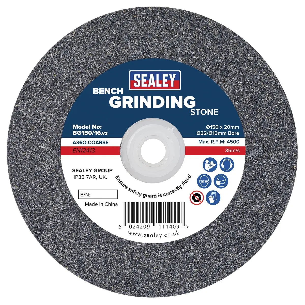 Sealey Grinding Stone Ø150 x 20mm Ø32(Ø13)mm Bore A36Q Coarse 