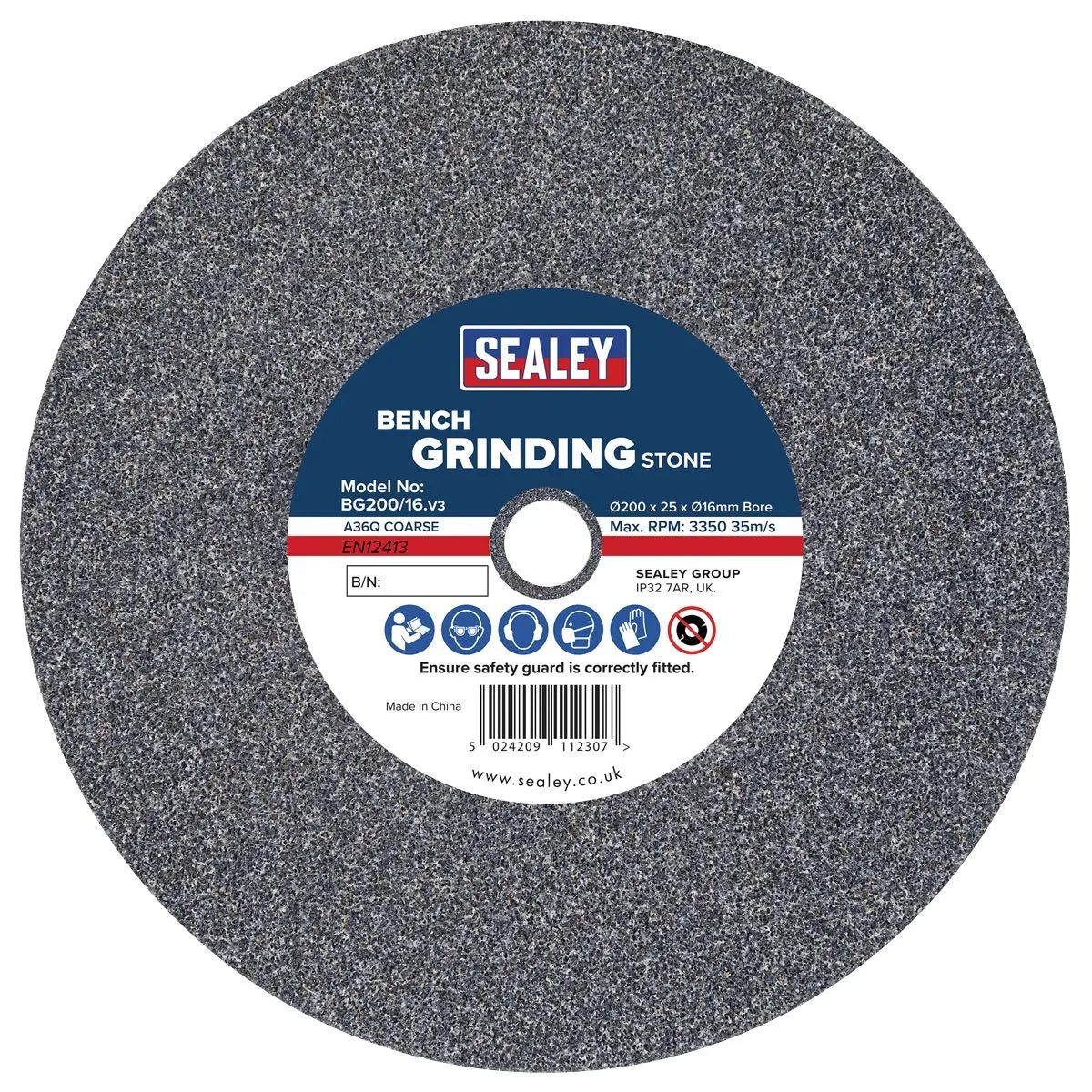 Sealey Grinding Stone Ø200 x 25mm Ø16mm Bore A36Q Coarse 