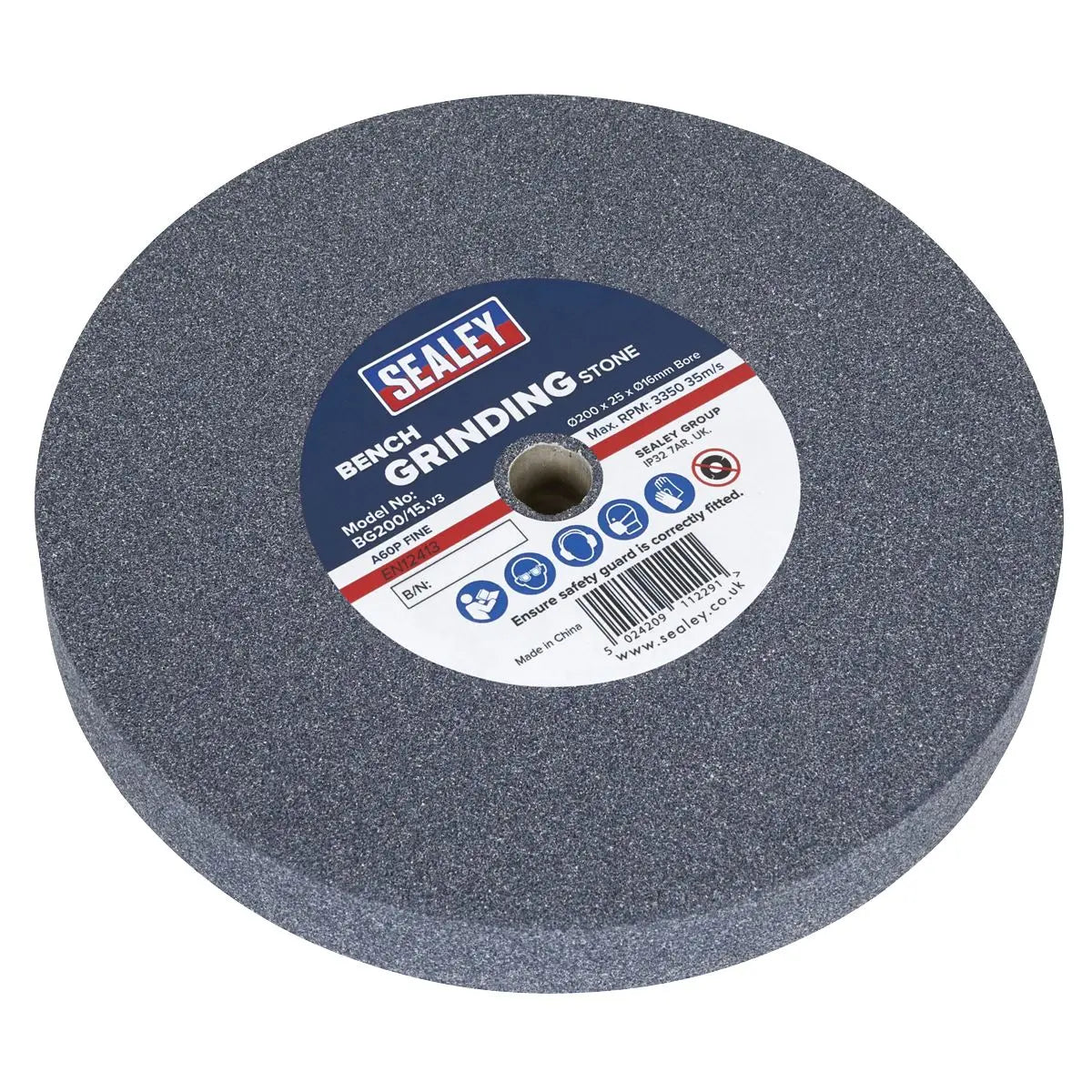 Sealey Grinding Stone Ø200 x 25mm Ø16mm Bore A60P Fine 