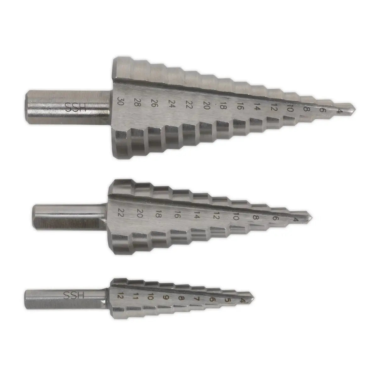 Sealey HSS 4341 Step Drill Bit Set 3pc Double Flute 
