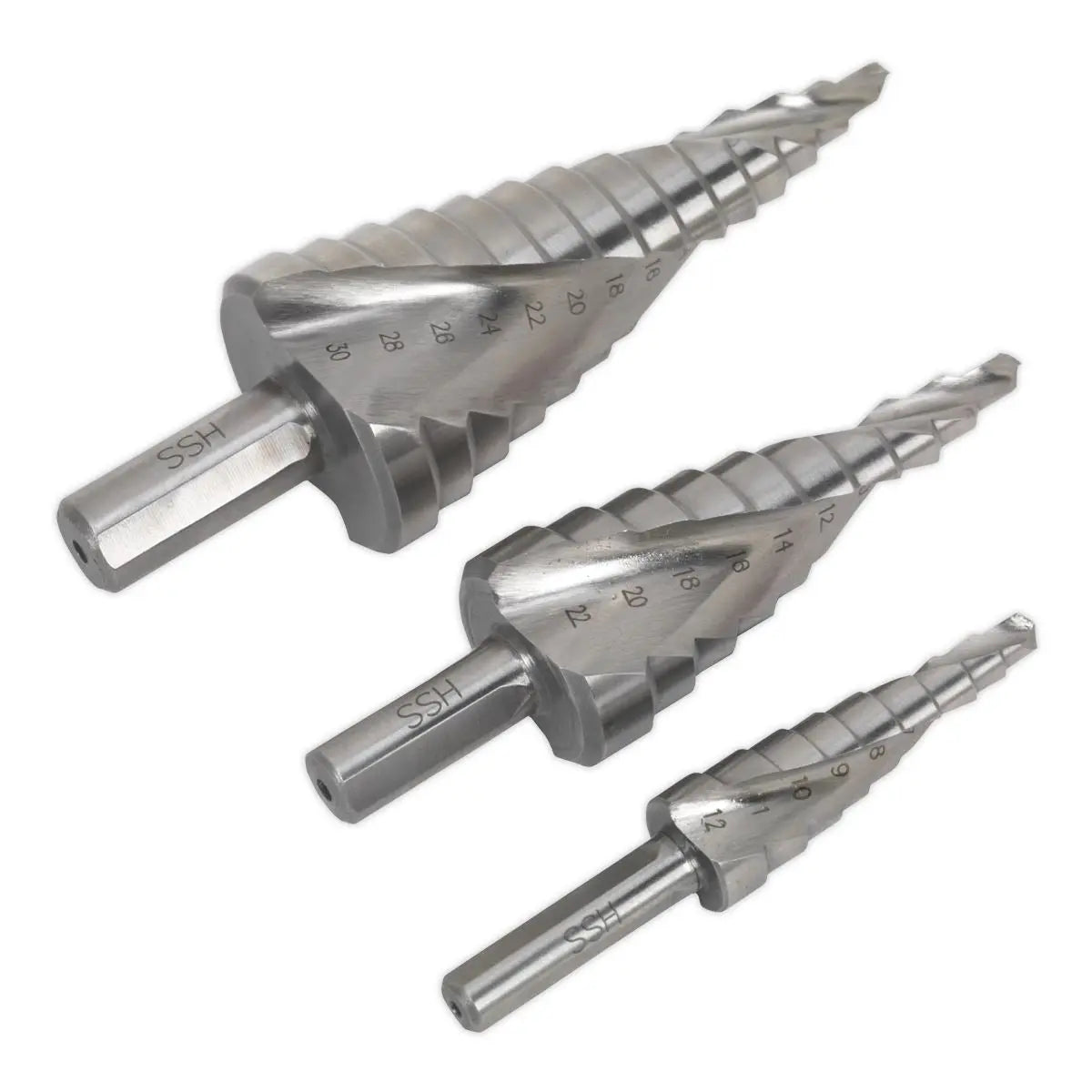 Sealey HSS 4341 Step Drill Bit Set 3pc Spiral Flute 