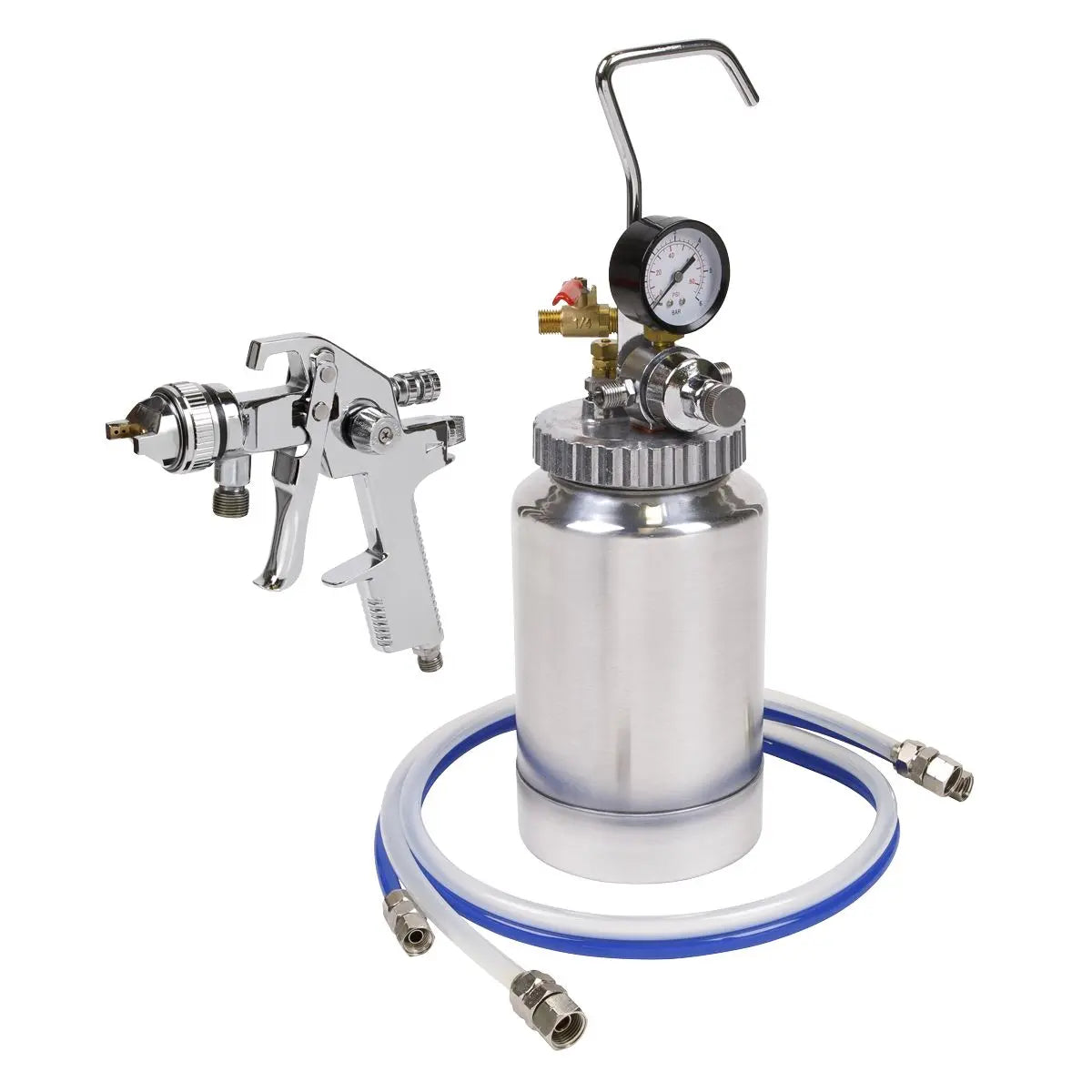 Sealey HVLP Pressure Pot System with Spray Gun & Hoses 1.7mm Set-Up 