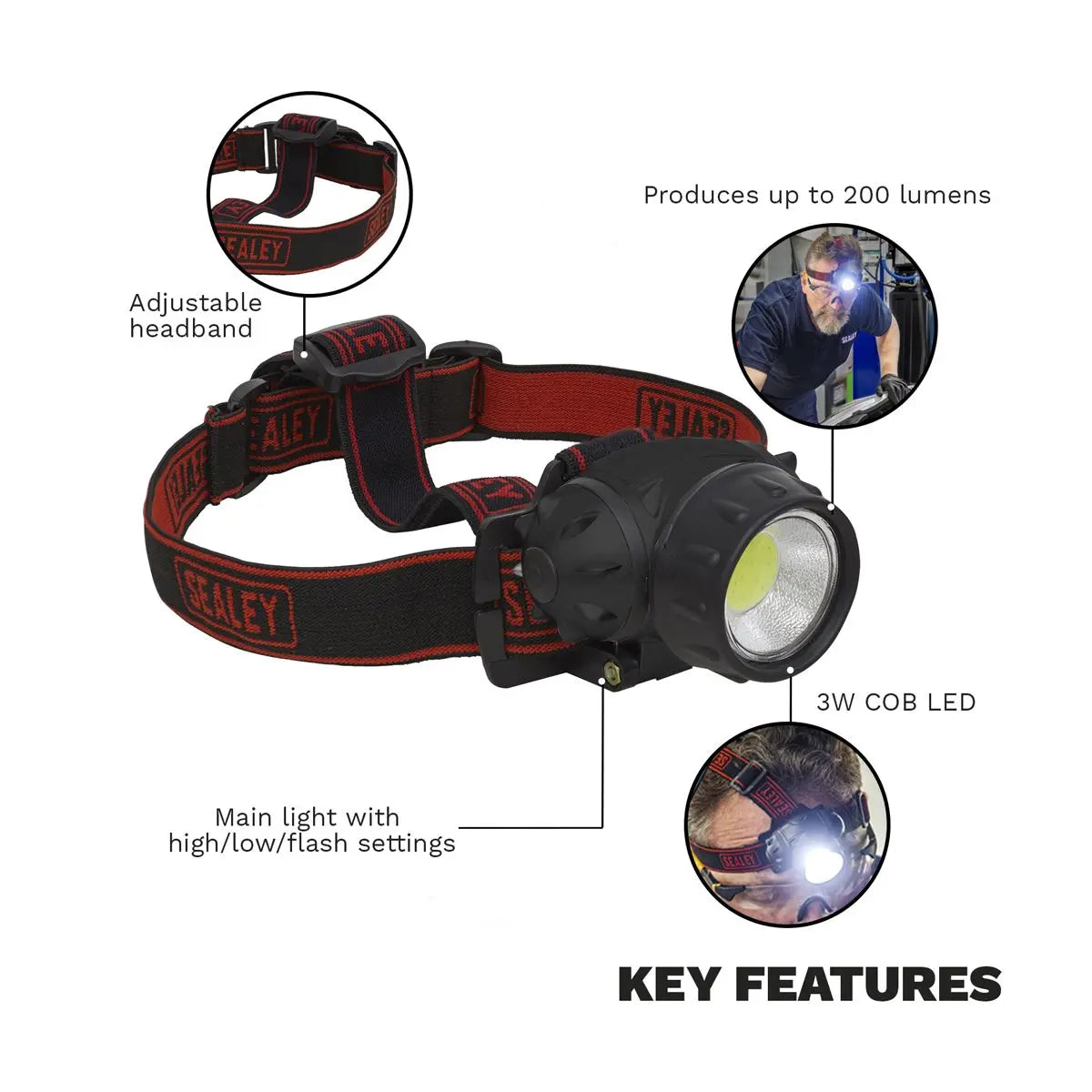 Sealey Head Torch 3W COB LED  White Rose Tools
