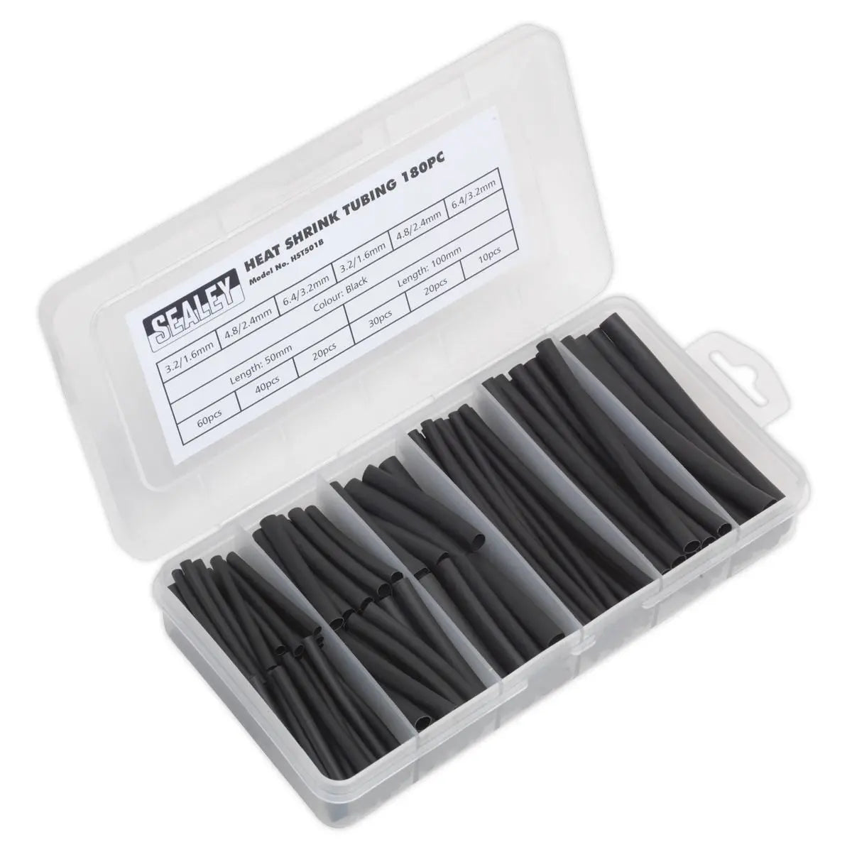 Sealey Heat Shrink Tubing Assortment 180pc 50 & 100mm Black 