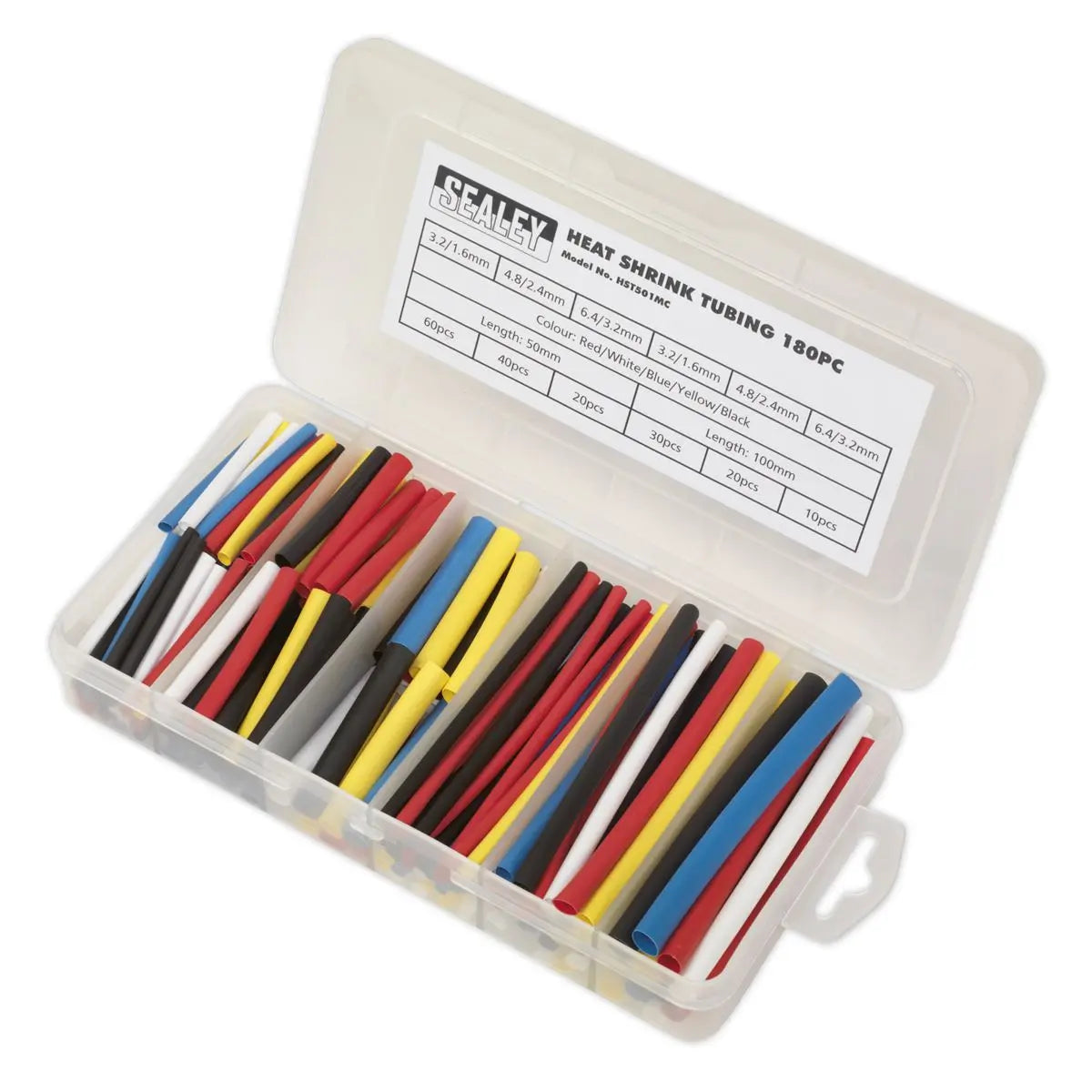Sealey Heat Shrink Tubing Assortment 180pc 50 & 100mm Mixed Colours 