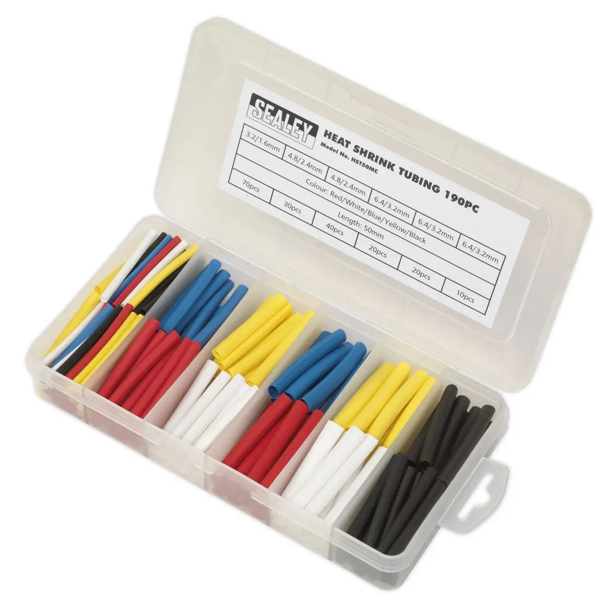 Sealey Heat Shrink Tubing Assortment 190pc 50mm Mixed Colours 